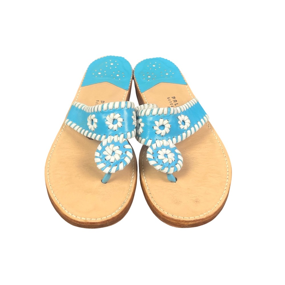 Palm Beach Sandals Womens 10 Classic Thong Turquoise Blue White Leather Sandals
